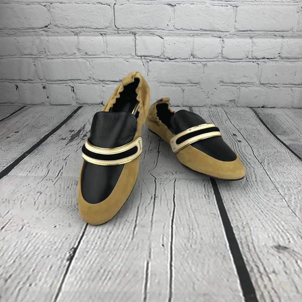 Lanvin, Yellow Suede Colorblock Pattern Loafers, EU 35.5